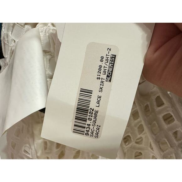 Sacai square lace white woven eyelet fit flare skirt size 2 NEW $1200 - Picture 6 of 9